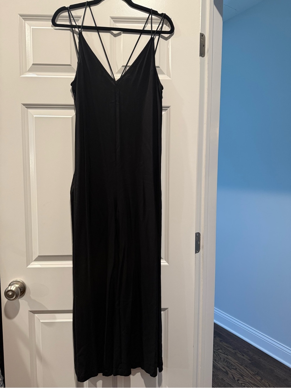 Black V-Neck wide leg jumpsuit with Thin Straps